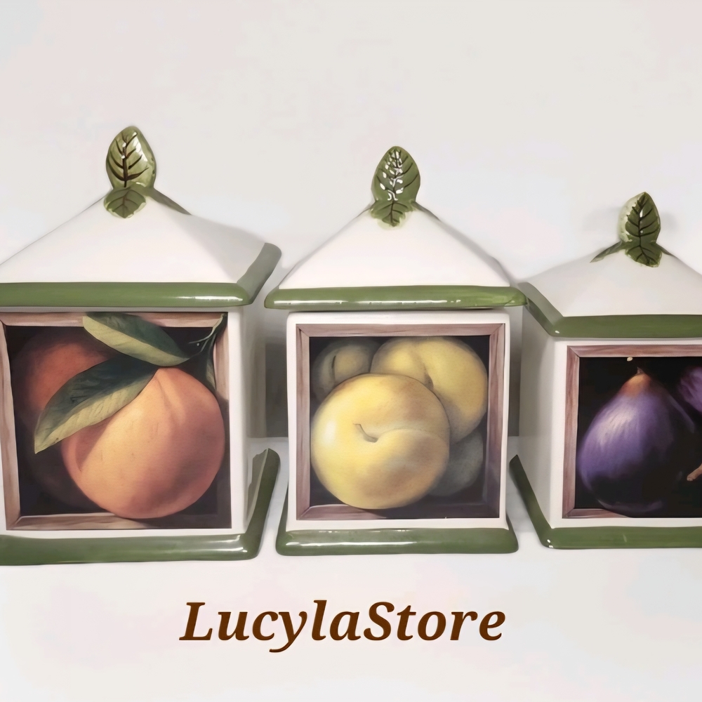 Certified International Green and White Fruit Canisters